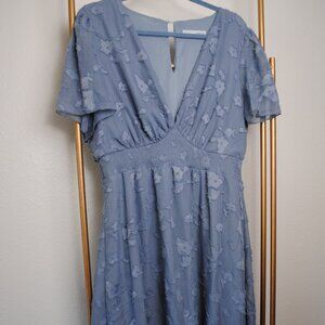 Baltic Born Corn Flower Blue June Floral Print Smocked Midi Dress